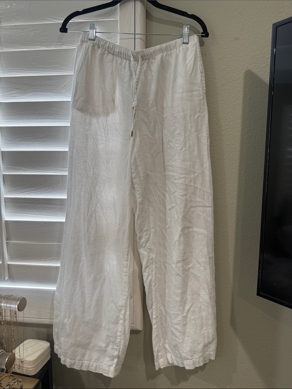 Monday Swimwear White Linen Wide-Leg Pants